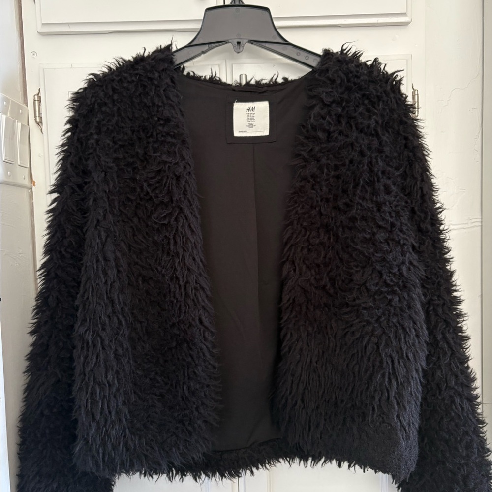 Black Faux Fur Shaggy Fuzzy Jacket Women’s XS or S